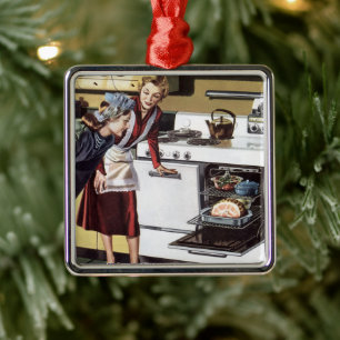 Vintage Zuhause Räume, Mama in der Küche Kochen Silbernes Ornament