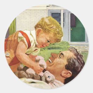 Vintage zum Vatertag, glückliche Familie in den Vo Runder Aufkleber