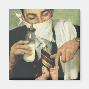 Vintage zum Vatertag, Papa gibt Baby eine Flasche Magnet