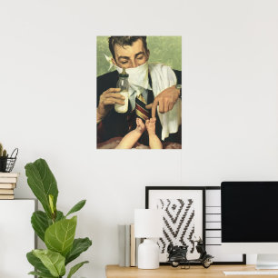 Vintage zum Vatertag, Papa gibt Baby eine Flasche Poster