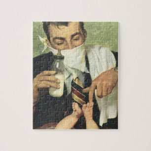 Vintage zum Vatertag, Papa gibt Baby eine Flasche Puzzle