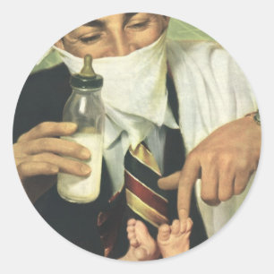 Vintage zum Vatertag, Papa gibt Baby eine Flasche Runder Aufkleber
