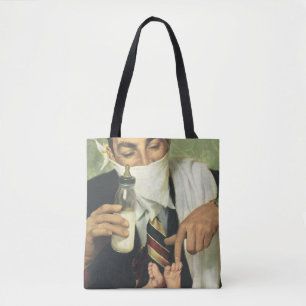 Vintage zum Vatertag, Papa gibt Baby eine Flasche Tasche