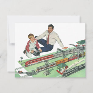 Vintage zum Vatertag, Vater und Sohn mit Zügen Karte