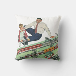 Vintage zum Vatertag, Vater und Sohn mit Zügen Kissen