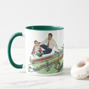 Vintage zum Vatertag, Vater und Sohn mit Zügen Tasse