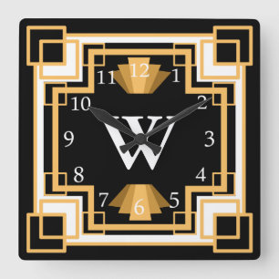 Vintage Zwanzigerjahre des Kunst-Dekos Quadratische Wanduhr