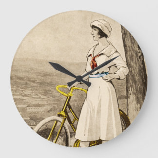 Vintage Zwanzigerjahre Frauen-Fahrrad-Anzeige Große Wanduhr