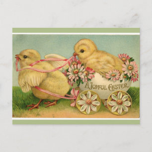 Vintage Zwei gelbe Küken und ein fröhlicher Oster- Postkarte