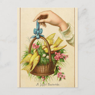 Vintage Zwei gelbe Vögel in einem Osterkorb Postkarte
