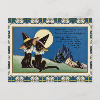 Vintage Zwei schwarze Katzen Halloween Postkarte
