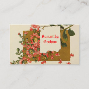 Vintage Zweig mit roten rosa Blumen individuell Visitenkarte