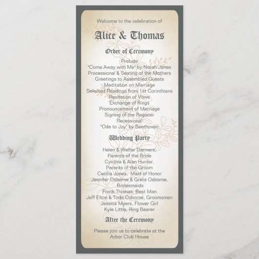 Vintage Zweigniederlassung - Hochzeitsprogramm Programm (Vorderseite)