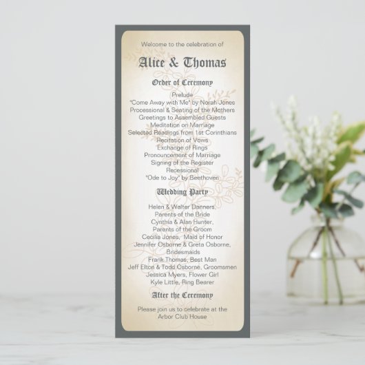 Vintage Zweigniederlassung - Hochzeitsprogramm Programm (Stehend Vorderseite)