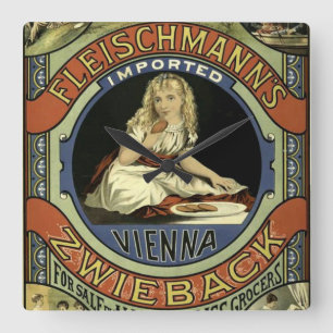 Vintage Zwieback-Werbung Quadratische Wanduhr