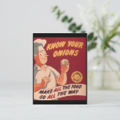 Vintage Zwiebelspeisen und kochen Postkarte (Stehend Vorderseite)