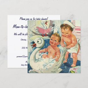 Vintage-Zwillinge spielen Bubble Bath, Baby Shower Einladung