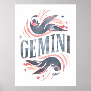 Vintage-Zwillinge-Sternzeichen-illustration mit sk Poster