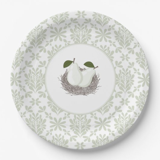 Vintage Zwillingsbirne in Nestpapierplatte Pappteller (Vorderseite)