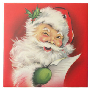 Vintage zwinkerndes Weihnachtsmann-Gesicht Fliese