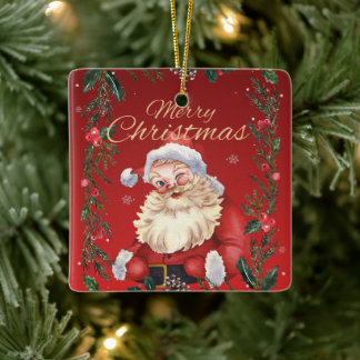 Vintage zwinkerndes Weihnachtsmann-Weihnachtsbaum- Keramikornament