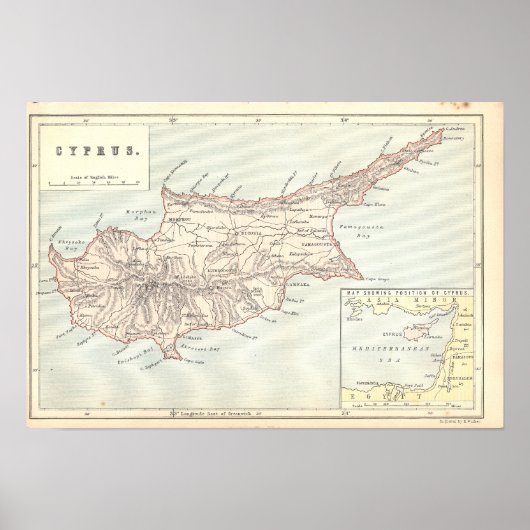 Vintage Zypern Map 1890er Jahre Print Poster (Vorne)