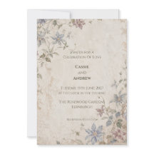 Vintageblaue Aquarell-Blumen-Hochzeitseinladung