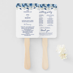 Vintageblaue Aquarell-Blumenhochzeit Fächer