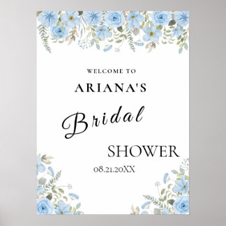 Vintageblaue Blumenehrung für die Hochzeit Poster