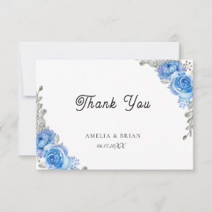 Vintageblaue Blumenhochzeit Danksagungskarte Dankeskarte