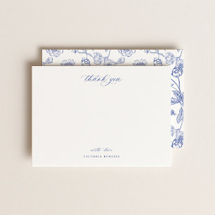 Vintageblaue Chinoiserie-Blumen-Dankeschön Mitteilungskarte