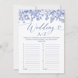 Vintageblaue florale Hochzeit A-Z Brautparty-Spiel Einladung