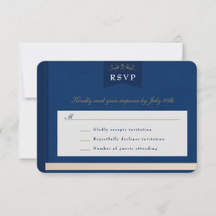 Vintageblaue Goldene Kapitelbuch-Hochzeits-RSVP-Ka RSVP Karte