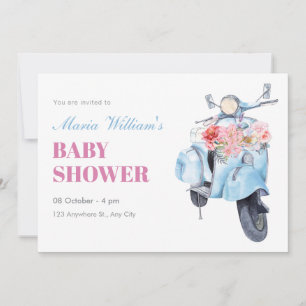 Vintageblaue Roller-Baby-Party Einladung