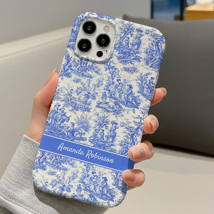 Vintageblaue Toile-de-Jouy-Drucke iPhone 16 Hülle
