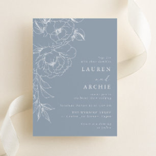 Vintageblaue und weiße florale Küstenhochzeit Einladung
