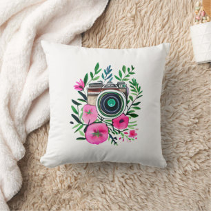 Vintageblumen und Retro-Kamera Personalisiert Kissen