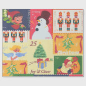 VintageChristmas Postal Stamps Geschenkpapier (Flach)