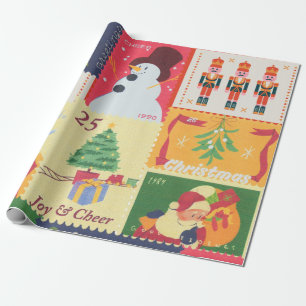 VintageChristmas Postal Stamps Geschenkpapier