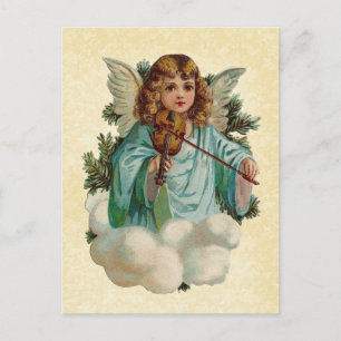VintageDesign Cherub spielt Violine in den Wolken Postkarte