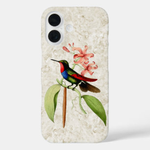 Vintagefarbene Kolibri-Pink-Orchidee iPhone 16 Hülle