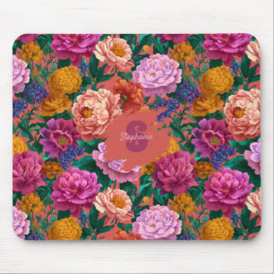 Vintagefarbenes Pfingstrosenmuster Mousepad