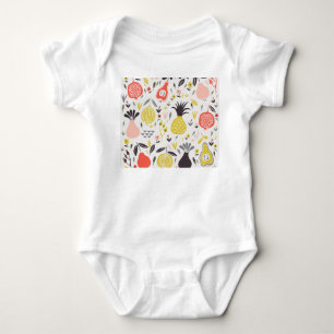Vintagefrüchte, Blumen: nahtloses Muster. Baby Strampler