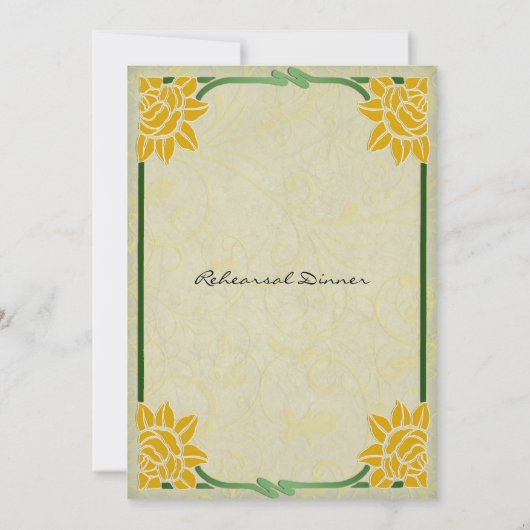 VintageGelbe Blume Hochzeit Probe Abendessen Einladung (Rückseite)