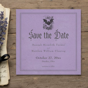 Vintagegotische schwarze Toile-Fledermaus-Lila-Hoc Save The Date