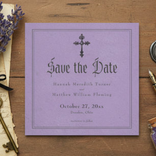 Vintagegotische schwarze Toile-Kreuz-Lila-Hochzeit Save The Date