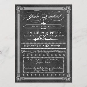 Vintagegraue Damast-Plakat-Hochzeit Einladung