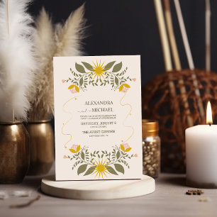Vintagegrüne mystische botanische Hochzeit Einladung