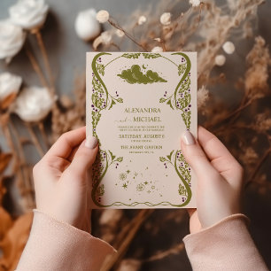 Vintagegrüne mystische botanische Hochzeit Einladung