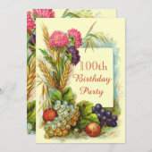 Vintagen 100. Geburtstag Farbige Früchte und Blume Einladung (Vorne/Hinten)